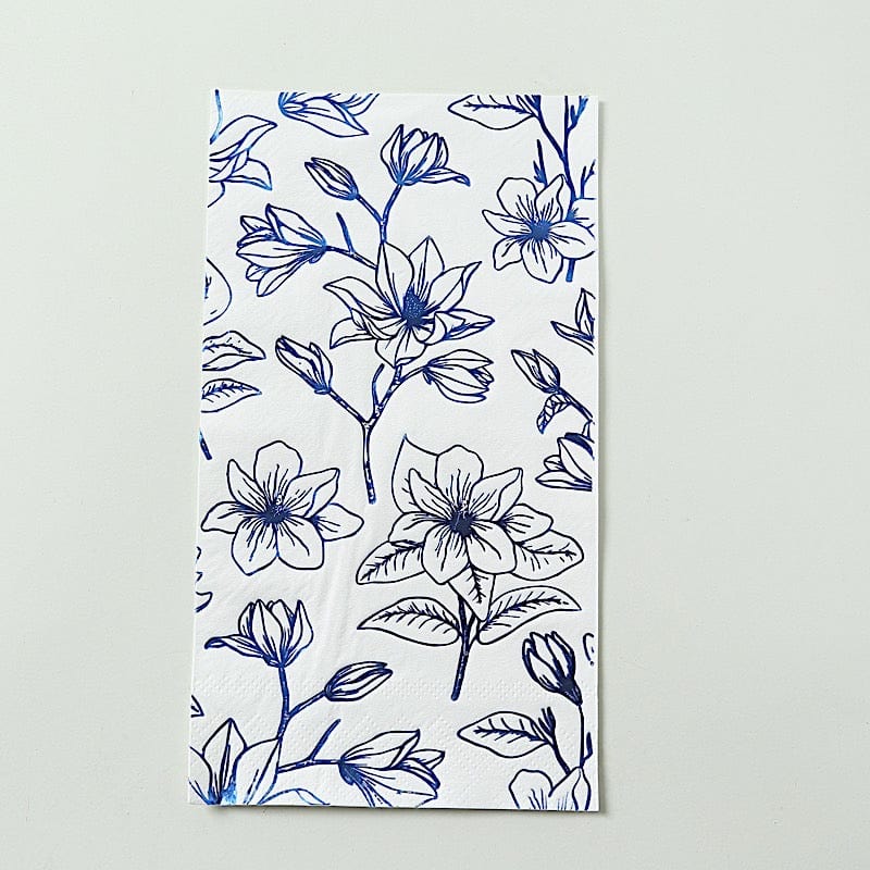 50 Rectangular 2 Ply Dinner Paper Napkins with Magnolia Flowers Print