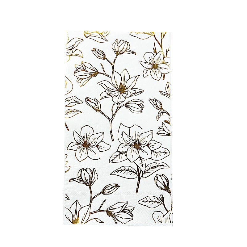 50 Rectangular 2 Ply Dinner Paper Napkins with Magnolia Flowers Print