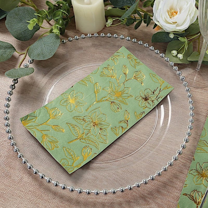 50 Rectangular 2 Ply Dinner Paper Napkins with Magnolia Flowers Print