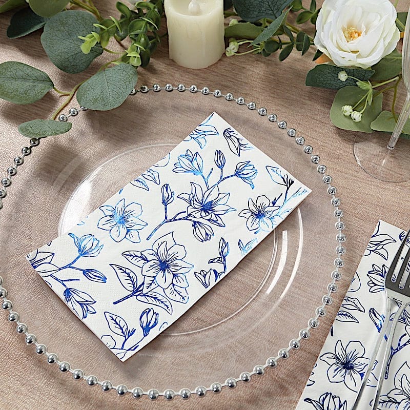 50 Rectangular 2 Ply Dinner Paper Napkins with Magnolia Flowers Print