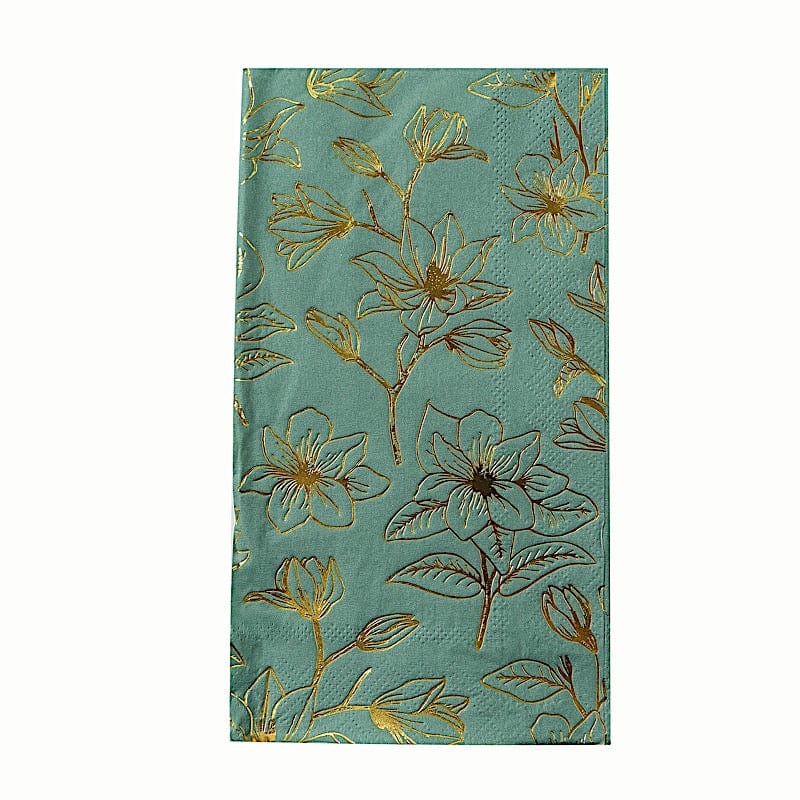 50 Rectangular 2 Ply Dinner Paper Napkins with Magnolia Flowers Print