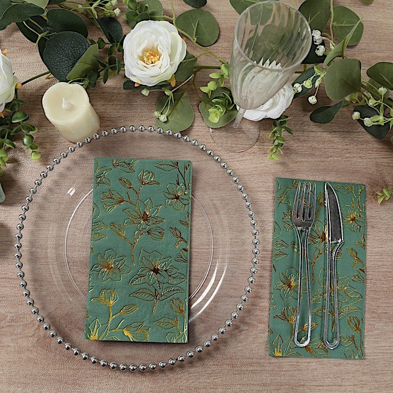 50 Rectangular 2 Ply Dinner Paper Napkins with Magnolia Flowers Print