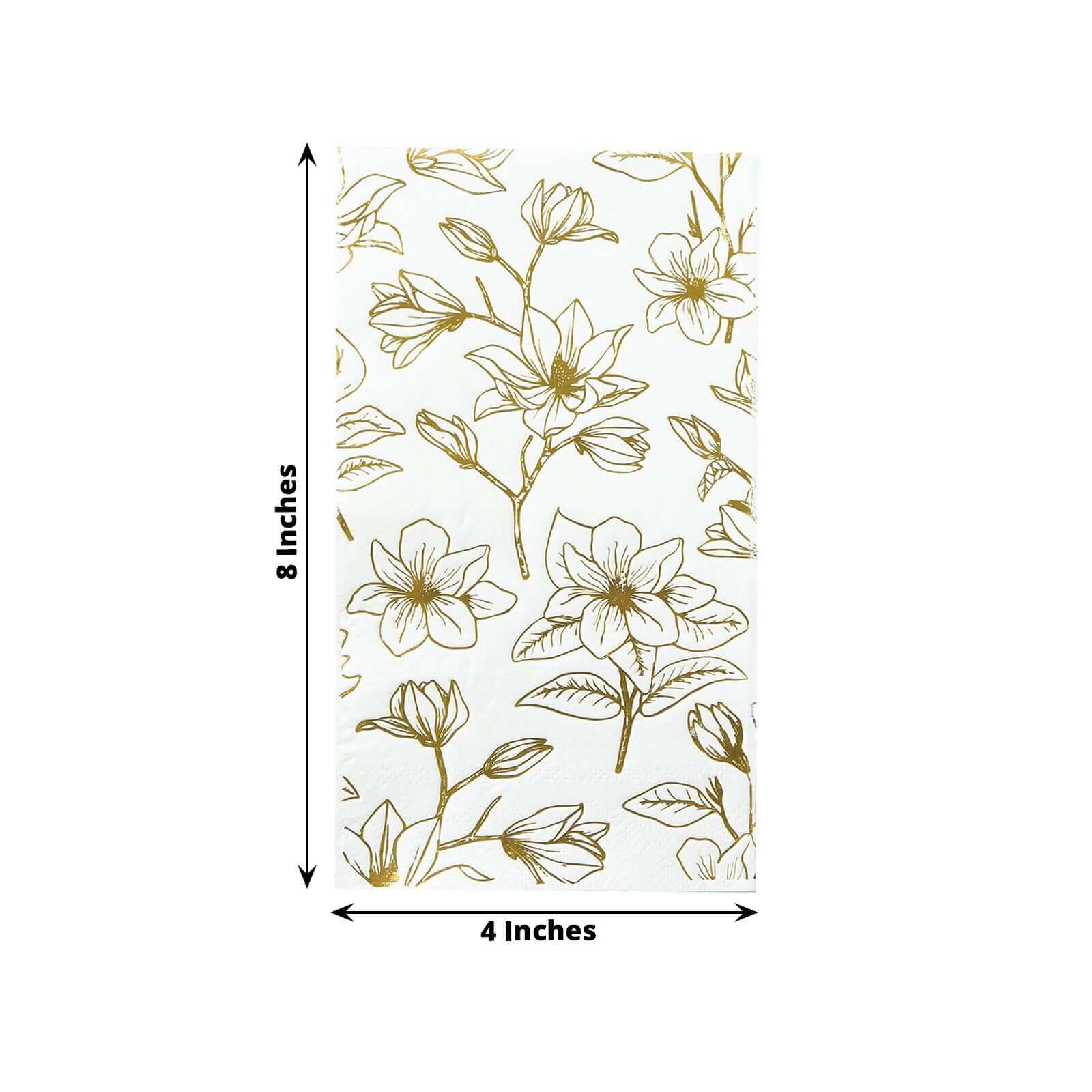 50 Rectangular 2 Ply Dinner Paper Napkins with Magnolia Flowers Print