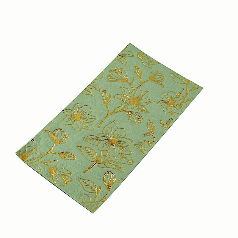 50 Rectangular 2 Ply Dinner Paper Napkins with Magnolia Flowers Print