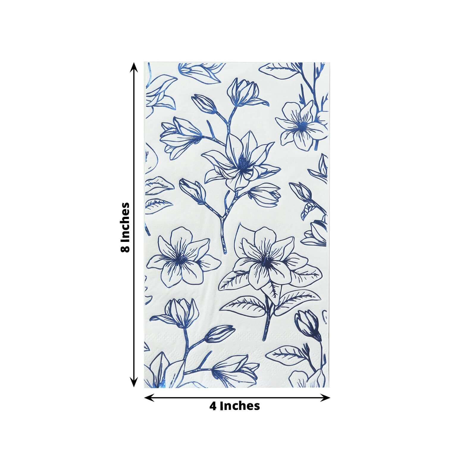 50 Rectangular 2 Ply Dinner Paper Napkins with Magnolia Flowers Print