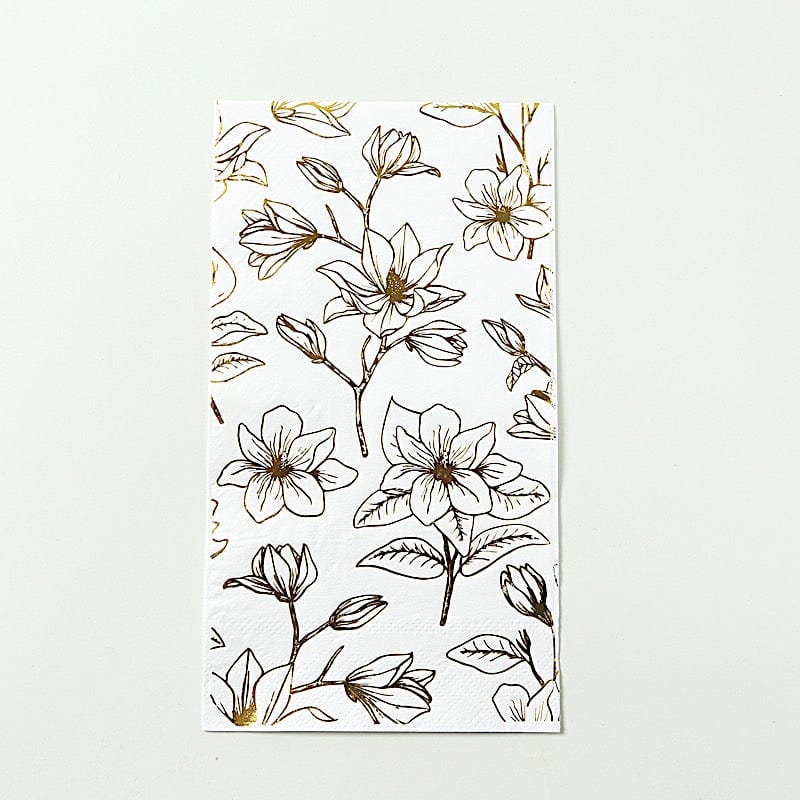 50 Rectangular 2 Ply Dinner Paper Napkins with Magnolia Flowers Print