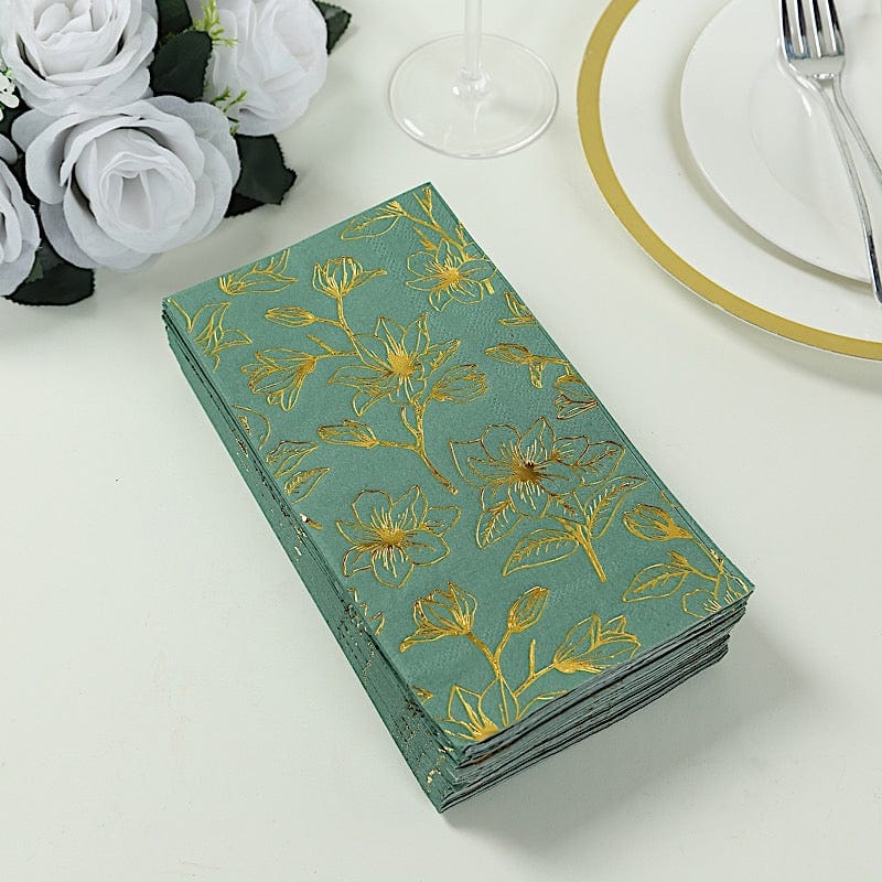 50 Rectangular 2 Ply Dinner Paper Napkins with Magnolia Flowers Print