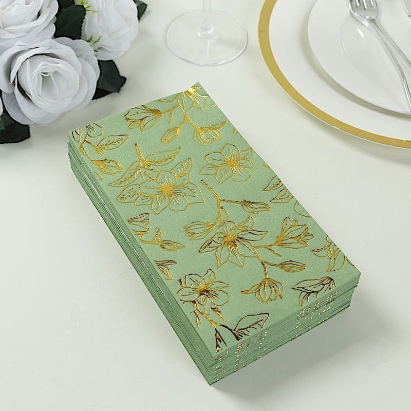 50 Rectangular 2 Ply Dinner Paper Napkins with Magnolia Flowers Print