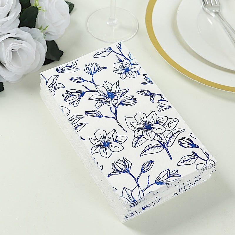 50 Rectangular 2 Ply Dinner Paper Napkins with Magnolia Flowers Print