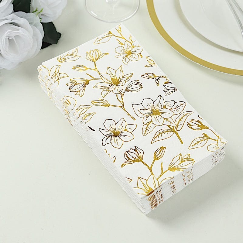 50 Rectangular 2 Ply Dinner Paper Napkins with Magnolia Flowers Print