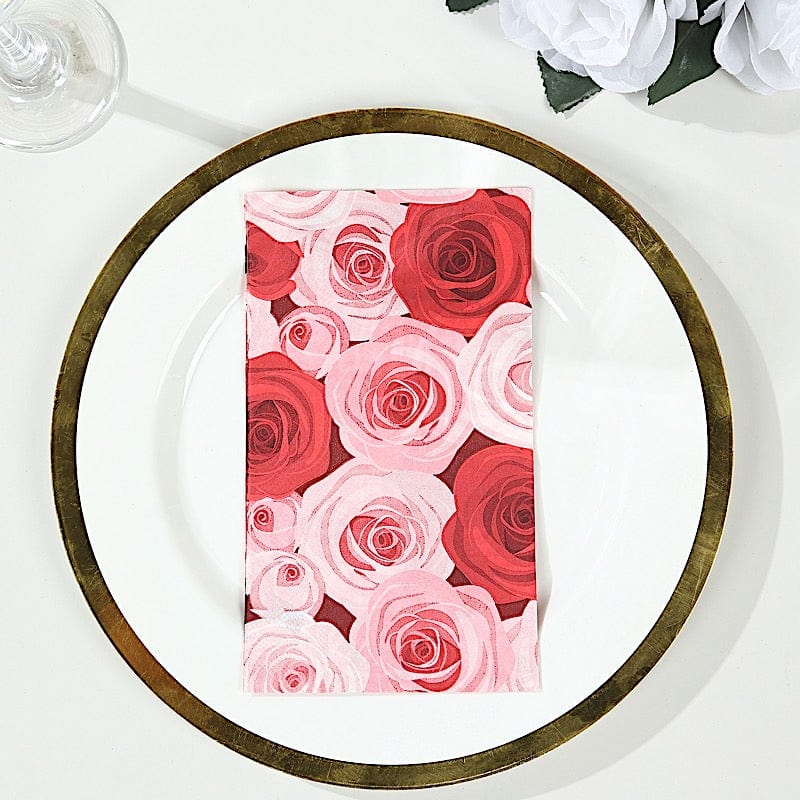 50 Red Pink 2 Ply Disposable Dinner Paper Napkins with Floral Design