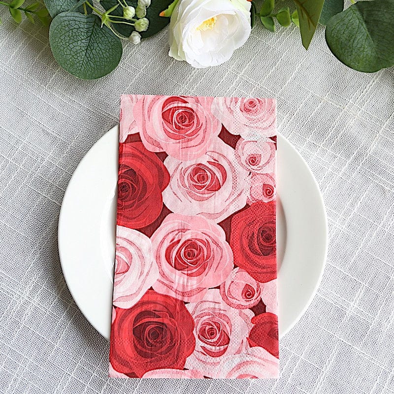 50 Red Pink 2 Ply Disposable Dinner Paper Napkins with Floral Design