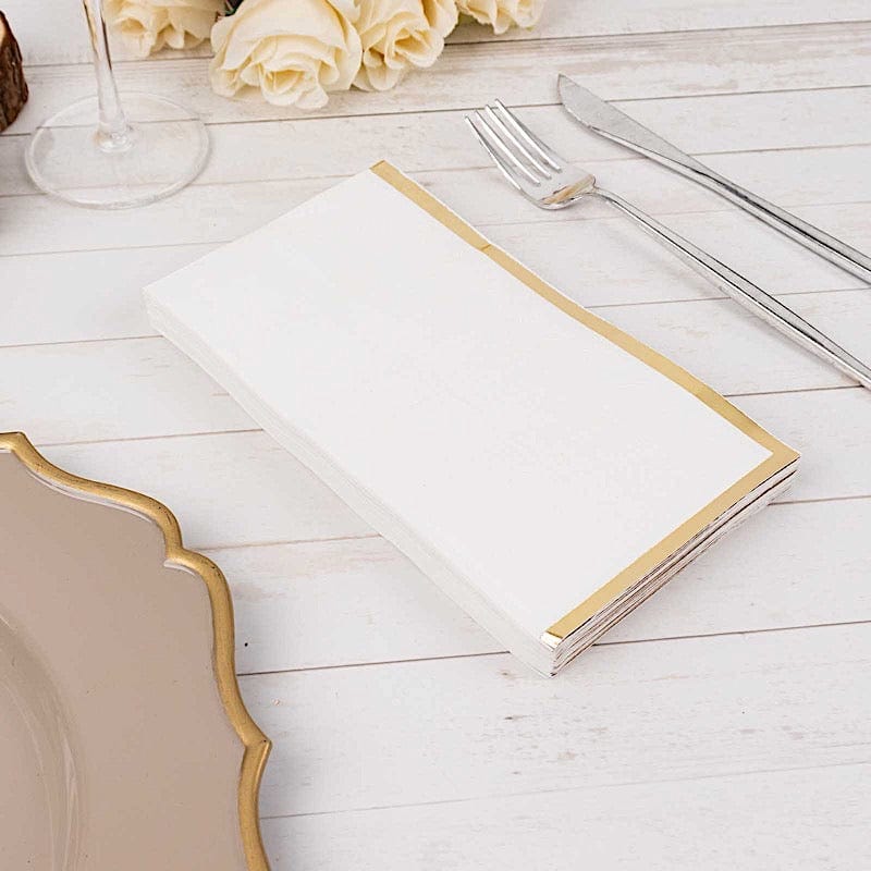 50 Soft 2 Ply Dinner Paper Napkins with Gold Foil Trim