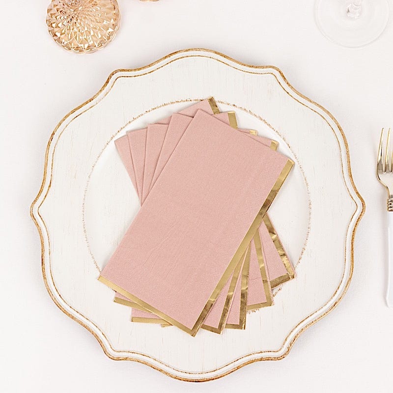 50 Soft 2 Ply Dinner Paper Napkins with Gold Foil Trim