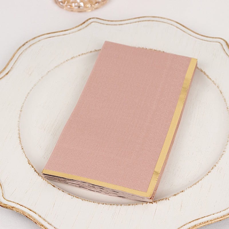 50 Soft 2 Ply Dinner Paper Napkins with Gold Foil Trim