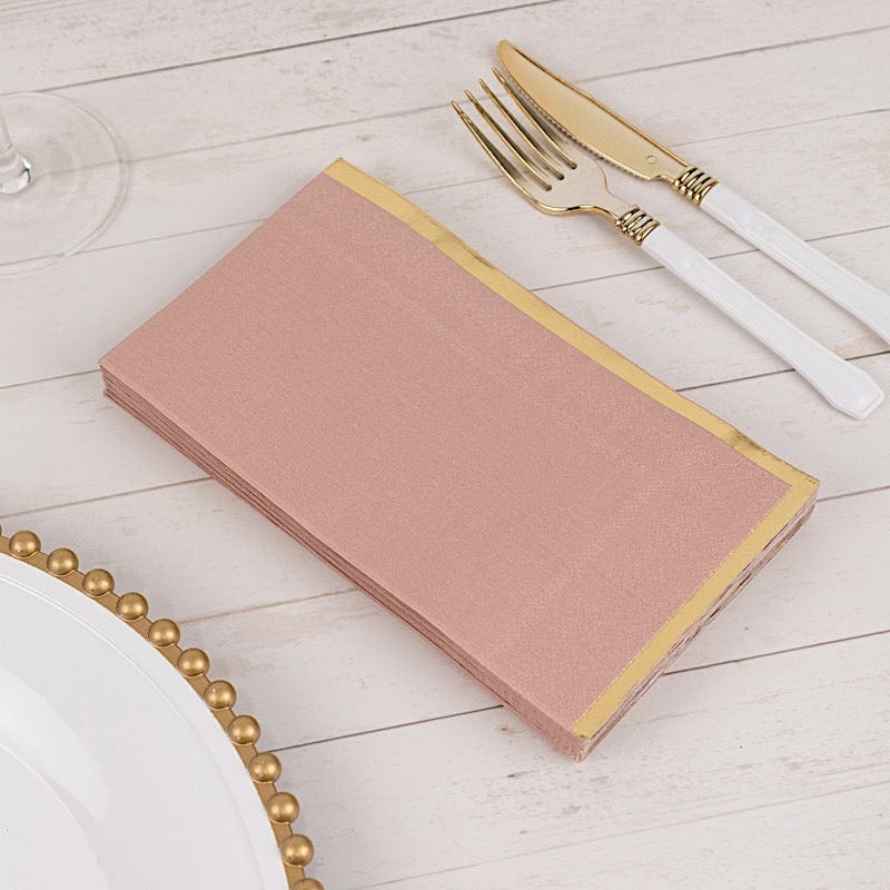 50 Soft 2 Ply Dinner Paper Napkins with Gold Foil Trim