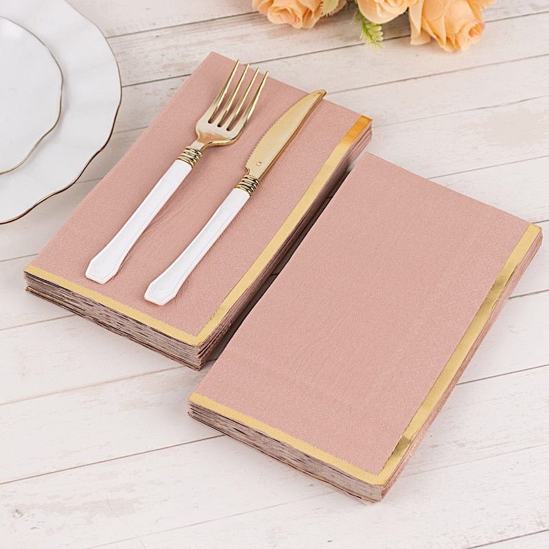 50 Soft 2 Ply Dinner Paper Napkins with Gold Foil Trim