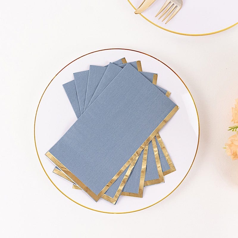 50 Soft 2 Ply Dinner Paper Napkins with Gold Foil Trim