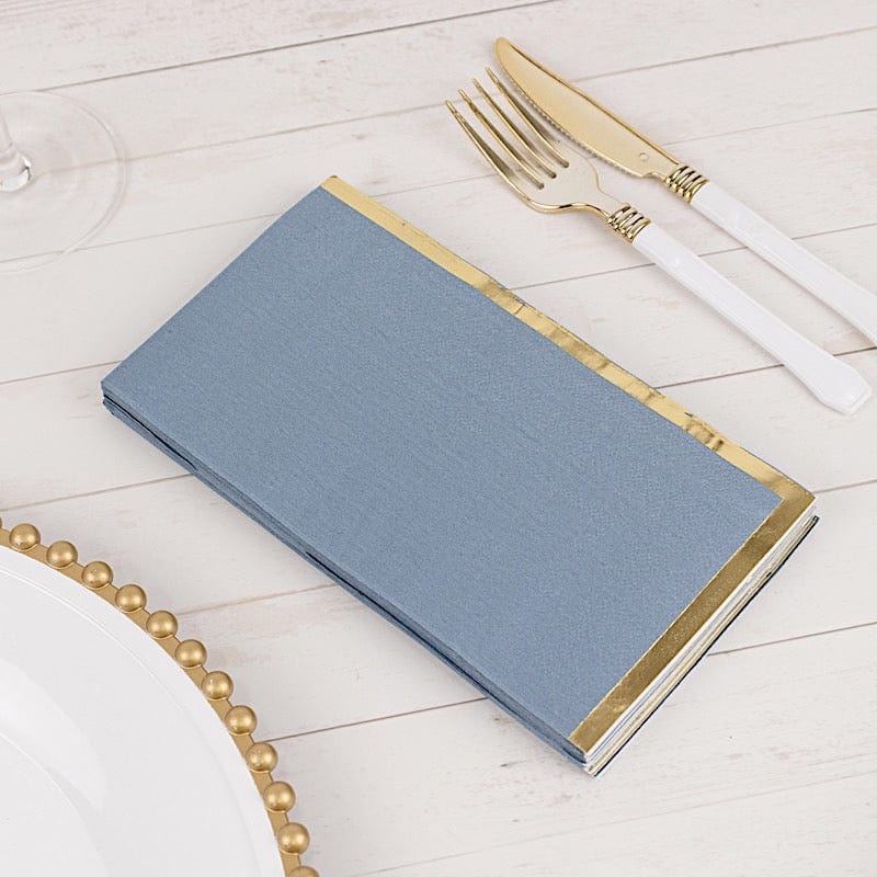 50 Soft 2 Ply Dinner Paper Napkins with Gold Foil Trim