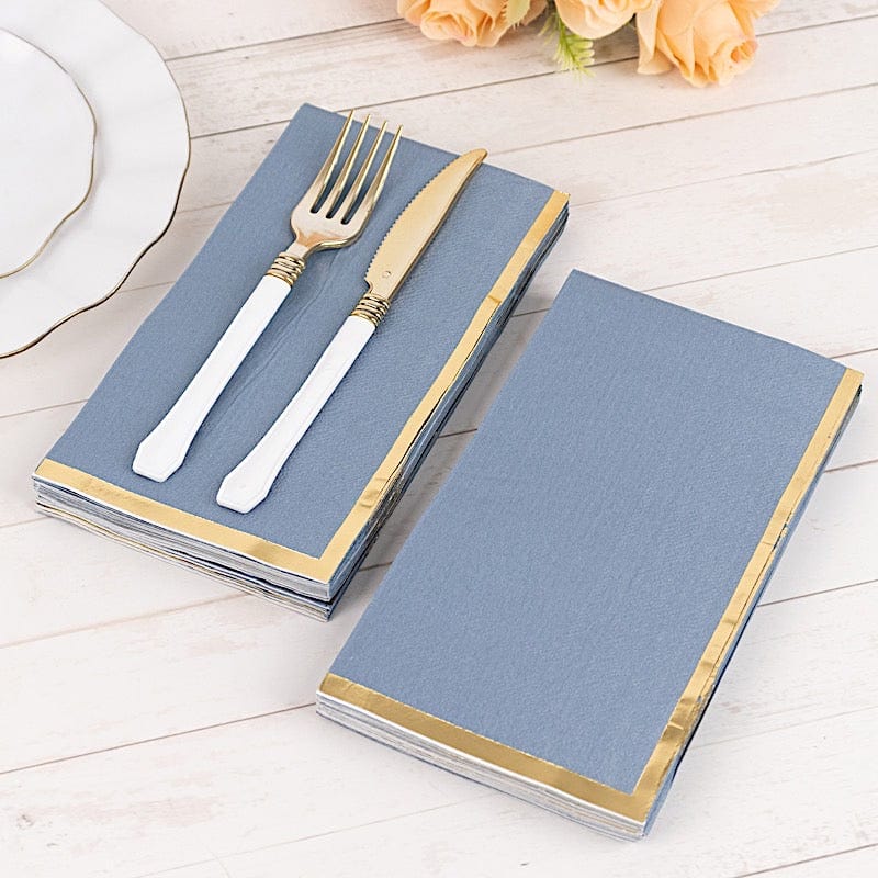 50 Soft 2 Ply Dinner Paper Napkins with Gold Foil Trim