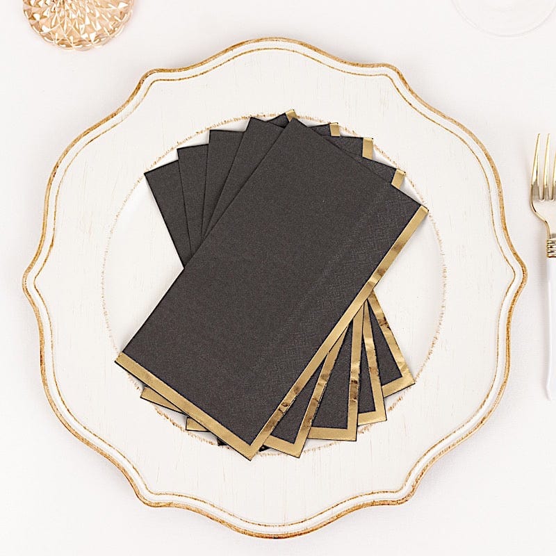 50 Soft 2 Ply Dinner Paper Napkins with Gold Foil Trim