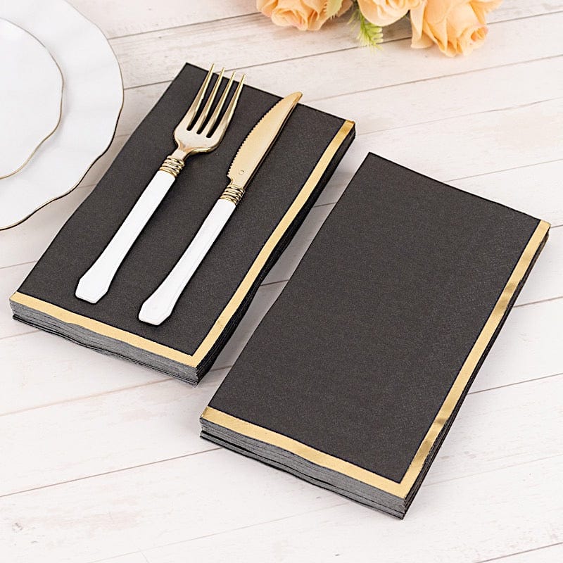 50 Soft 2 Ply Dinner Paper Napkins with Gold Foil Trim