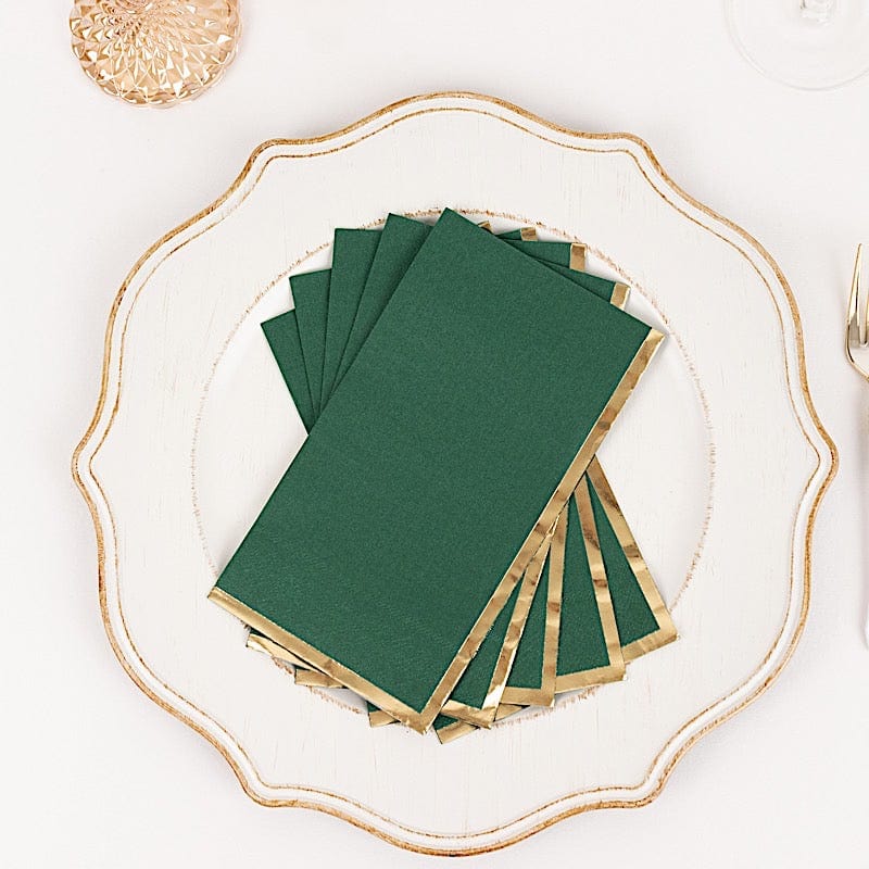 50 Soft 2 Ply Dinner Paper Napkins with Gold Foil Trim