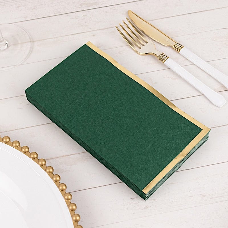 50 Soft 2 Ply Dinner Paper Napkins with Gold Foil Trim