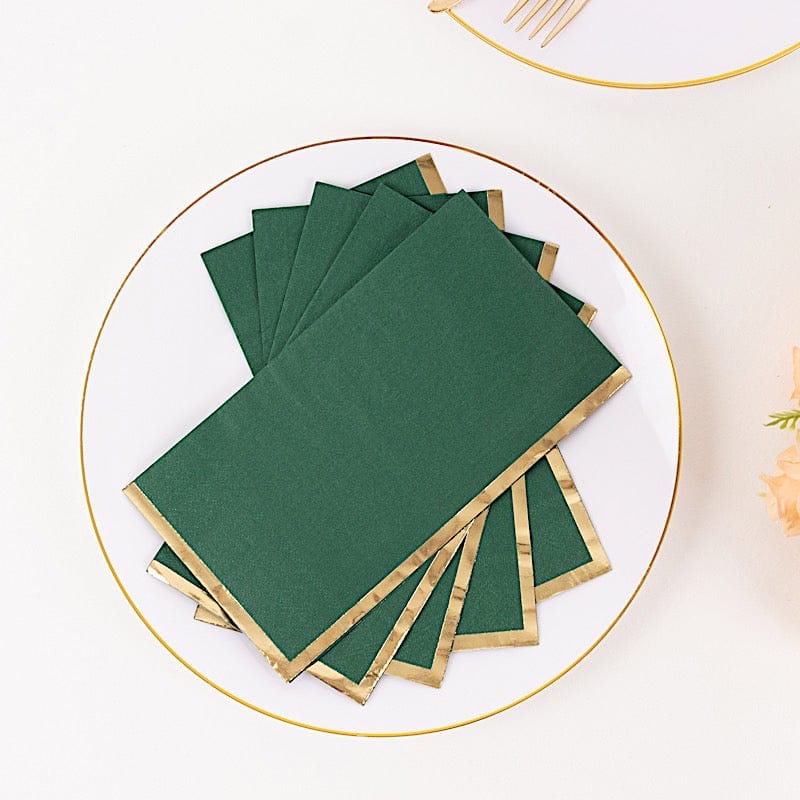 50 Soft 2 Ply Dinner Paper Napkins with Gold Foil Trim