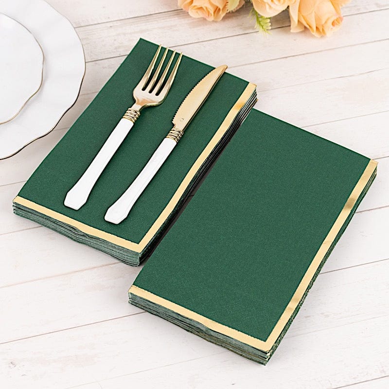 50 Soft 2 Ply Dinner Paper Napkins with Gold Foil Trim