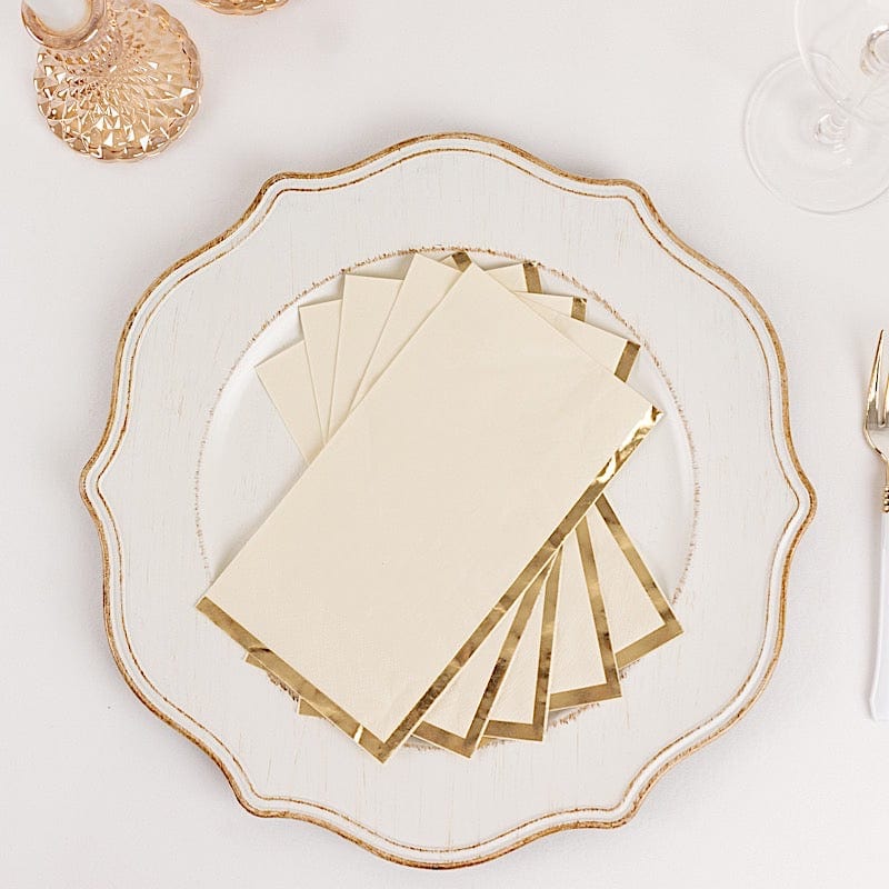 50 Soft 2 Ply Dinner Paper Napkins with Gold Foil Trim