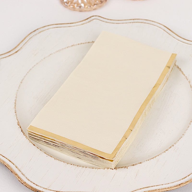 50 Soft 2 Ply Dinner Paper Napkins with Gold Foil Trim