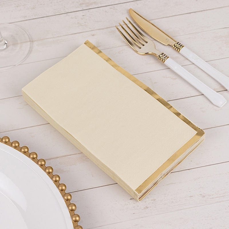 50 Soft 2 Ply Dinner Paper Napkins with Gold Foil Trim