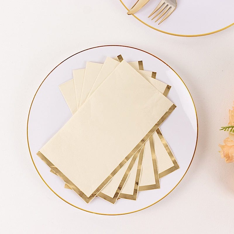 50 Soft 2 Ply Dinner Paper Napkins with Gold Foil Trim