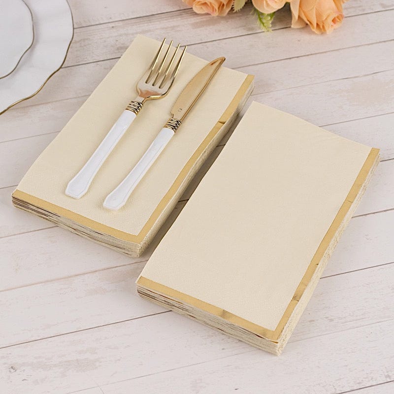 50 Soft 2 Ply Dinner Paper Napkins with Gold Foil Trim