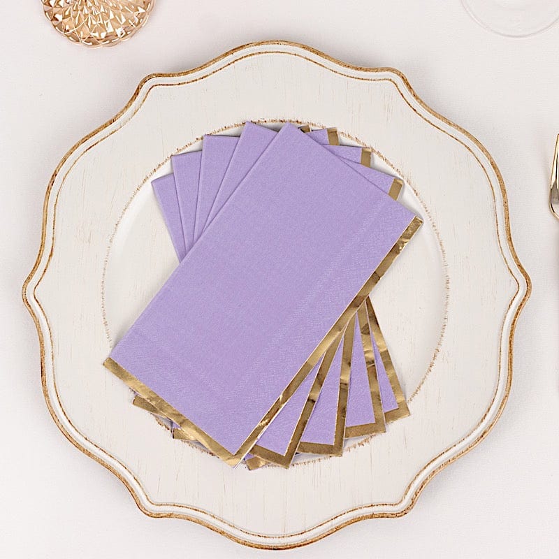 50 Soft 2 Ply Dinner Paper Napkins with Gold Foil Trim