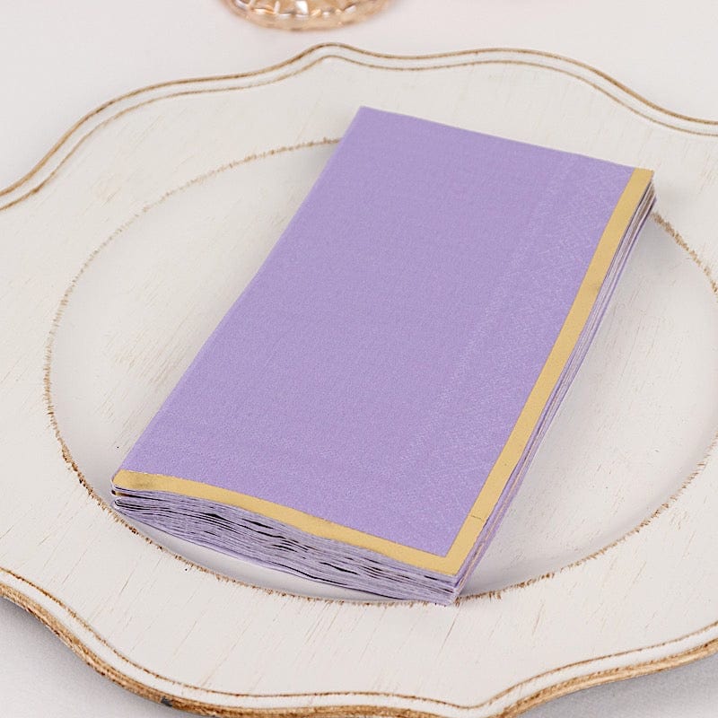 50 Soft 2 Ply Dinner Paper Napkins with Gold Foil Trim