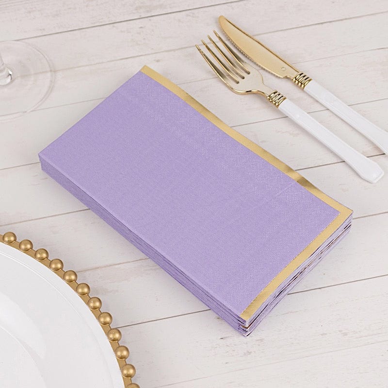 50 Soft 2 Ply Dinner Paper Napkins with Gold Foil Trim