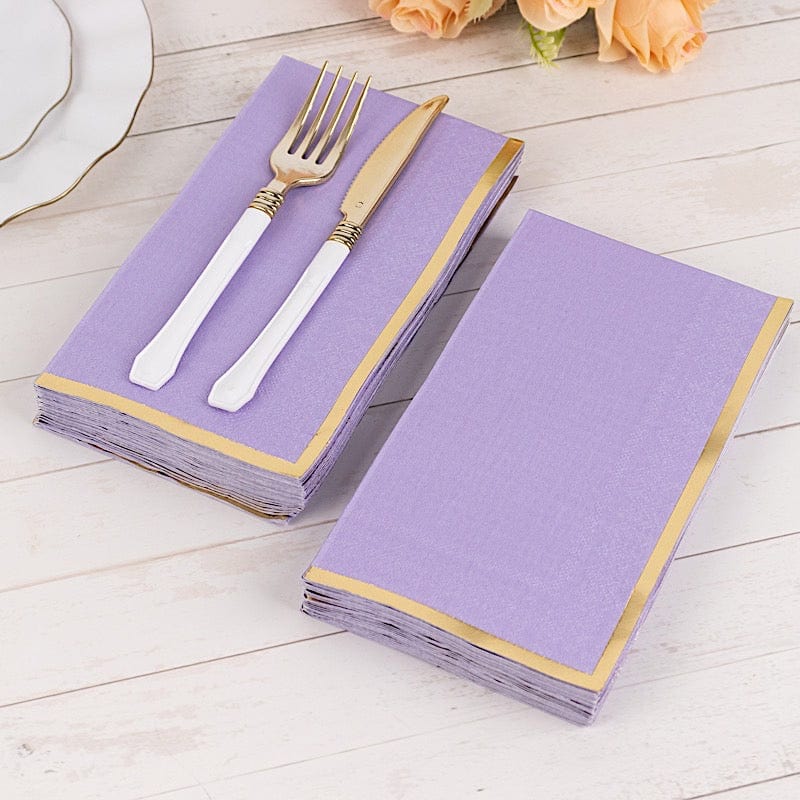 50 Soft 2 Ply Dinner Paper Napkins with Gold Foil Trim