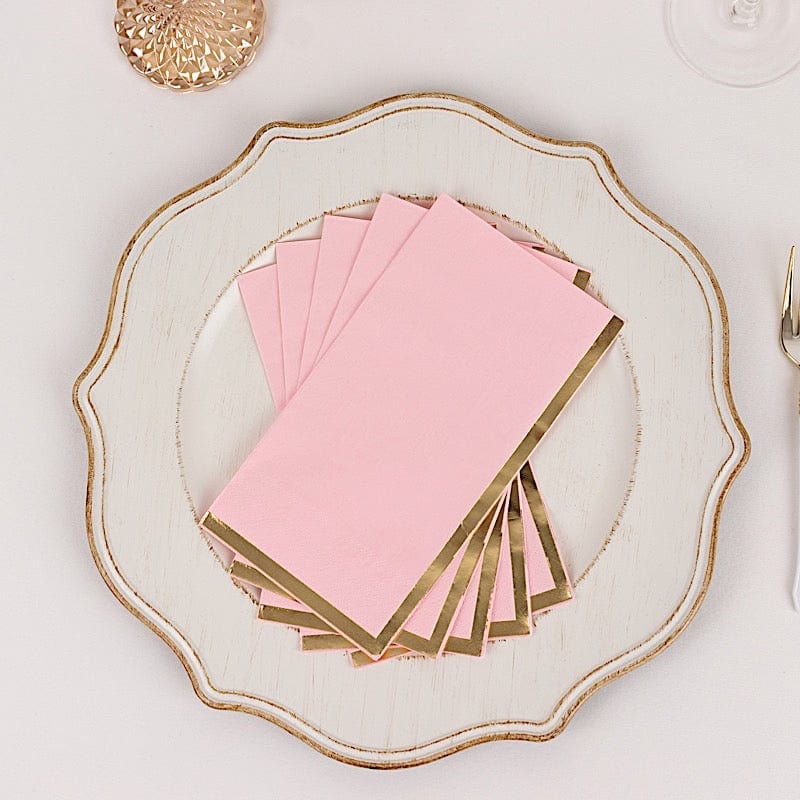 50 Soft 2 Ply Dinner Paper Napkins with Gold Foil Trim