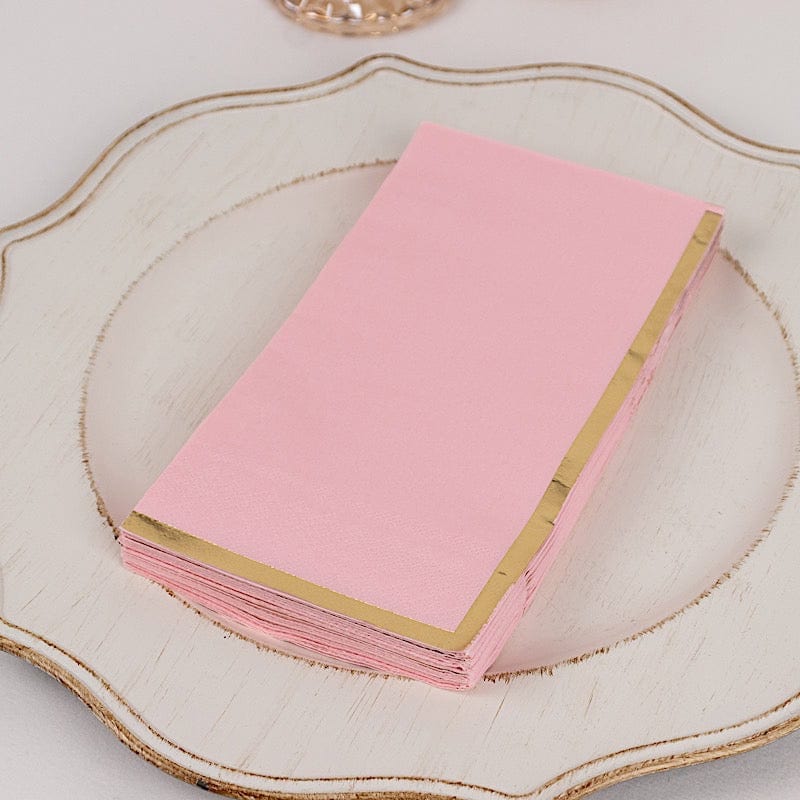 50 Soft 2 Ply Dinner Paper Napkins with Gold Foil Trim