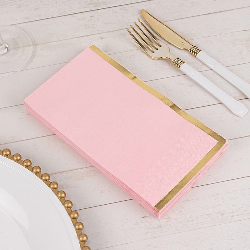 50 Soft 2 Ply Dinner Paper Napkins with Gold Foil Trim