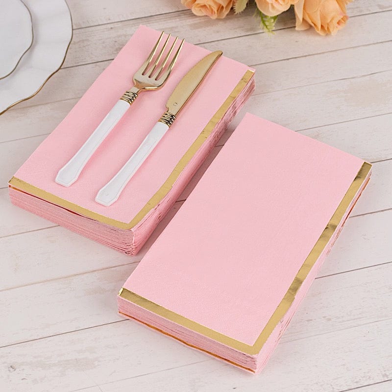 50 Soft 2 Ply Dinner Paper Napkins with Gold Foil Trim