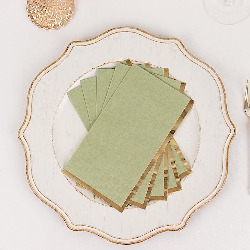 50 Soft 2 Ply Dinner Paper Napkins with Gold Foil Trim