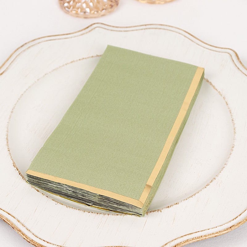 50 Soft 2 Ply Dinner Paper Napkins with Gold Foil Trim