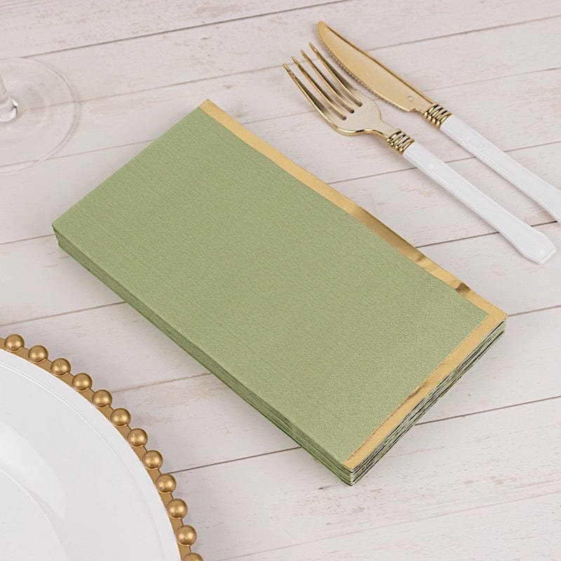 50 Soft 2 Ply Dinner Paper Napkins with Gold Foil Trim