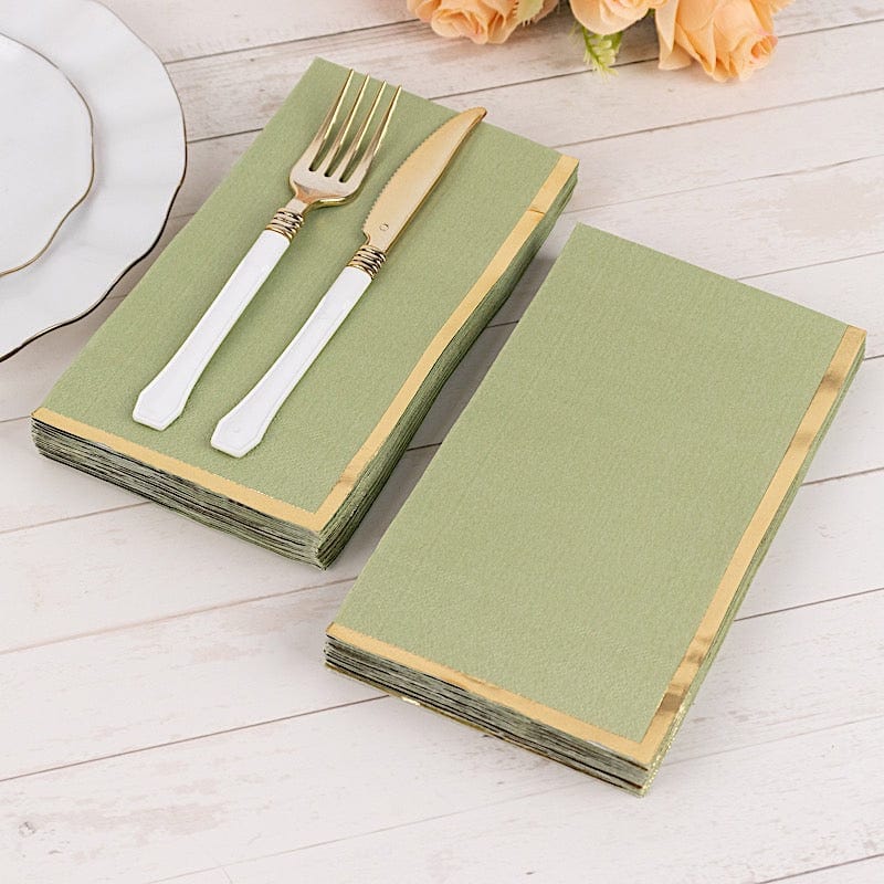 50 Soft 2 Ply Dinner Paper Napkins with Gold Foil Trim