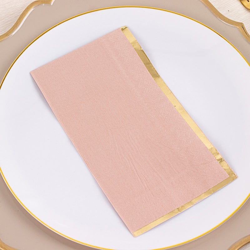 50 Soft 2 Ply Dinner Paper Napkins with Gold Foil Trim