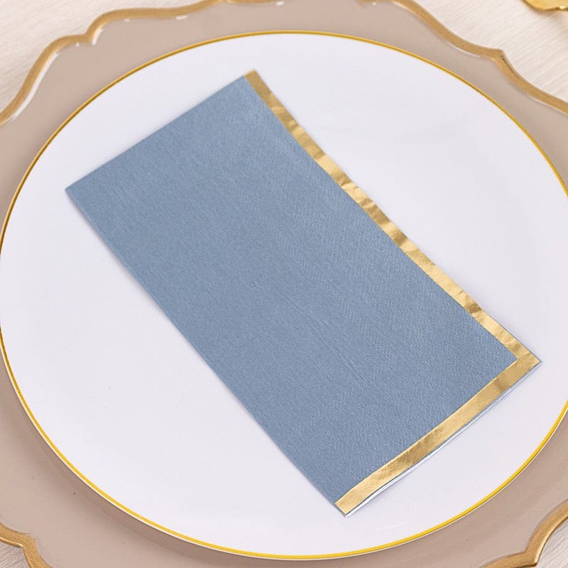 50 Soft 2 Ply Dinner Paper Napkins with Gold Foil Trim