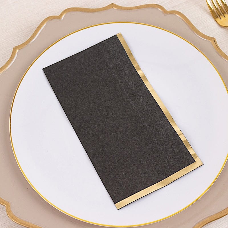 50 Soft 2 Ply Dinner Paper Napkins with Gold Foil Trim